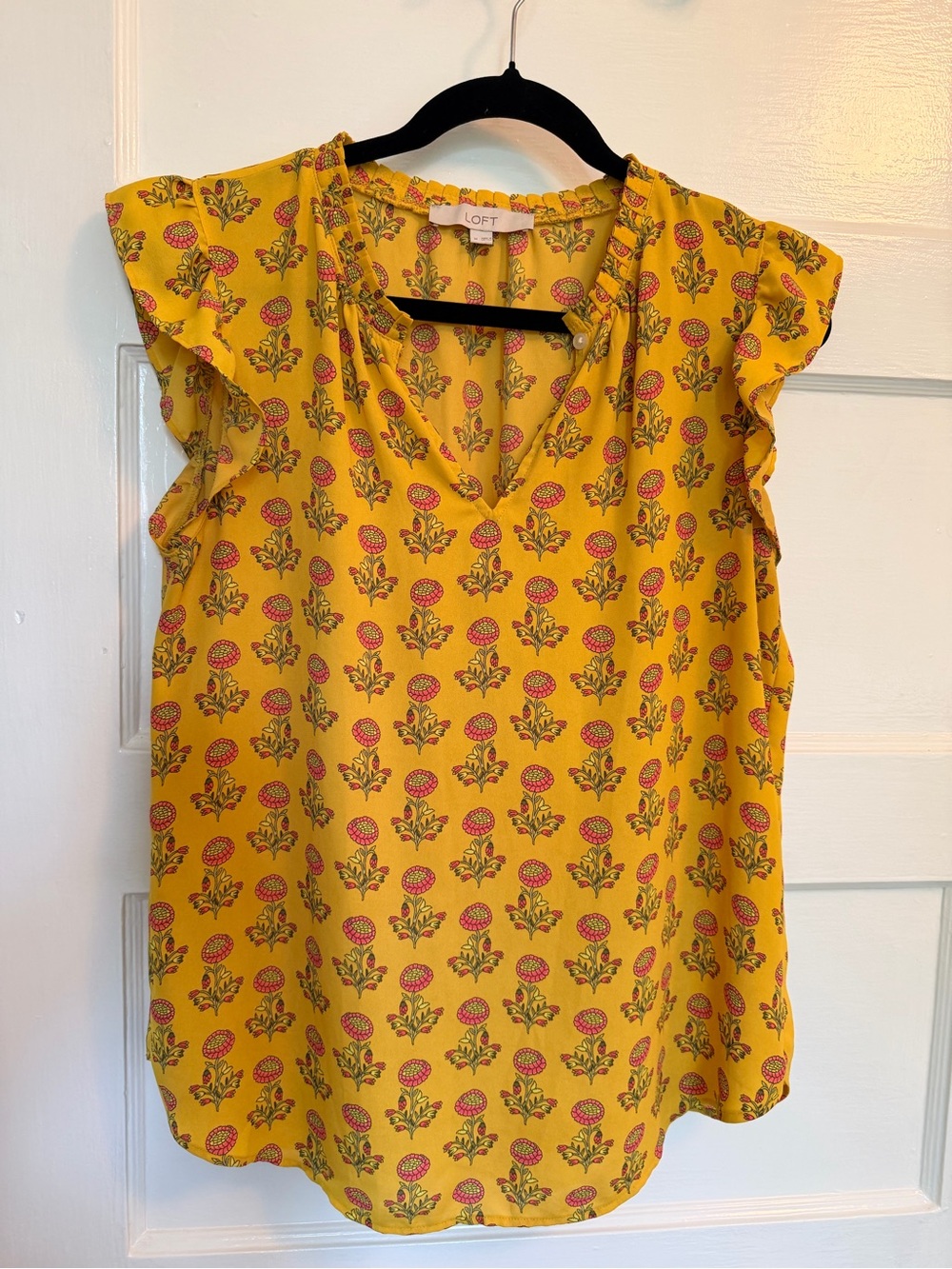 LOFT Yellow Floral Ruffle Sleeve Blouse